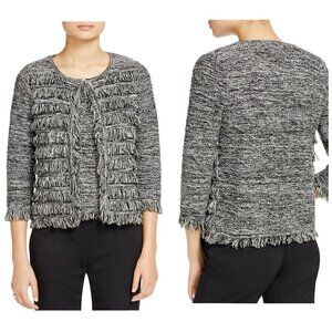 T TAHARI Black Fiona Fringed Sweater Jacket, Size L